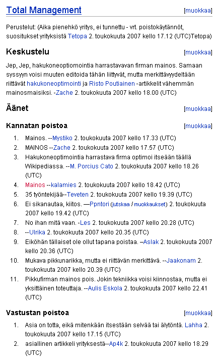 Poistettava Total Management -Wikipedia-sivu